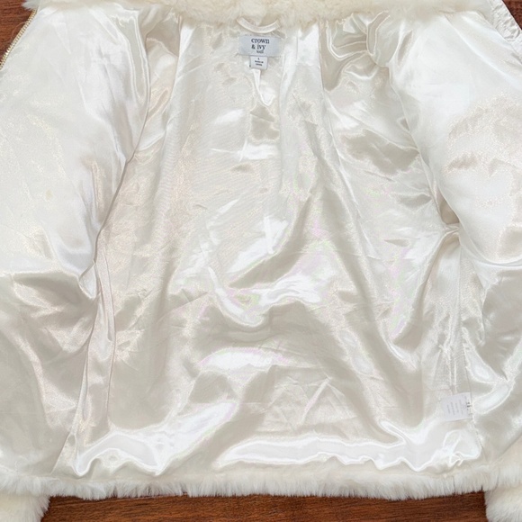 Crown & Ivy Kids Girls faux fur jacket coat, ivory, size large - Picture 3 of 10
